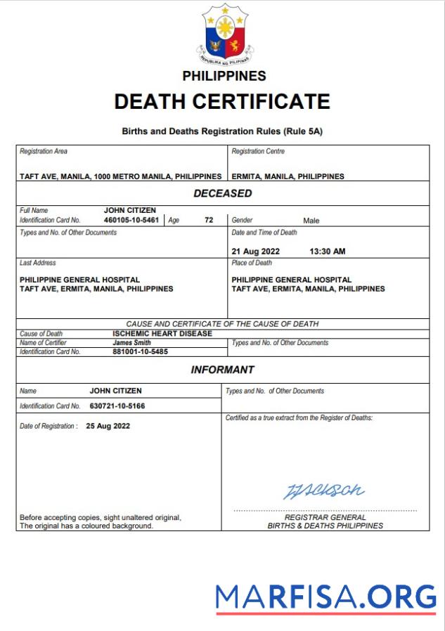 Blank Philippines vital record death certificate Word and PDF template